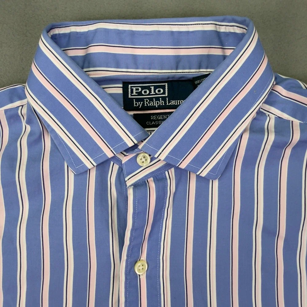 Polo Ralph Lauren Regent Classic Fit XL Blue Striped Long Sleeve Button Up Shirt
